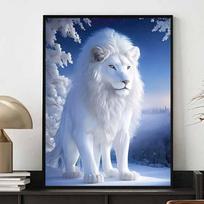 New Arrival 5D DIY Full Circle Diamond Painting  White Lion  Embroidery Cross Stitch Home Decor Gift 20x30cm gray
