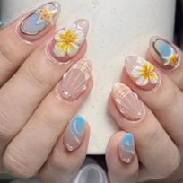 24PCS French Embossed 3D Press on Nail Gel 3D Flower Gold Beads Almond Shape Tablets Fake Nails Sweet Cute Style for Women Girls brown