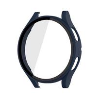 Grūdintas stiklas+ PC dėklas, skirtas Samsung Galaxy Watch 8 7 4 5 6 44mm 40mm, pilnos apsaugos apsauginis buferio dėklas, laikrodžio priedai Watch 4 40mm vidurnakčio mėlyna spalva