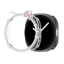 Blizgus katės ausų dėklas su blizgučiais Samsung Galaxy Watch 8 40mm 44mm, moteriškas, su kristaliniais deimantukais, apsauginis dangtelis watch8 40mm sidabras