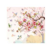 Cherry Blossom Flower Window Branch Butterfly Birds Window Clings Floral Decal Static Glass Doors white