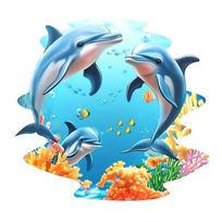 QT2366#15cm Dolphin Ocean World Vibrant Coral Reefs and Fish Car Sticker for Laptop, Truck,Motorcycle, Window 15cm-longest side