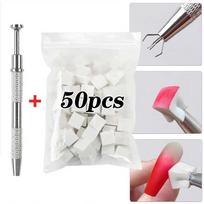 50Pcs Square Nail Art Sponges + Grab Pen Set Gradient Nail Brushes Gel Polish Design Sponge Grab Pen Manicure Supplies 1 sponge gripper+50cubes white