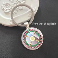 Casino Roulette Keychain Pendant with Time Gem and Lobster Clasp