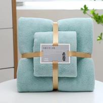 Luxurious Coral Fleece Towel Gift Box - Two-Piece Business Set with Embroidered Bath Towels for Ceremonial Gifts 25x25 cm žalia