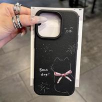 Applicable to iPhone17 ProMax lines kitten fireworks leather pattern mobile phone protective case 17/16 large hole 14 cute Apple 11 juoda