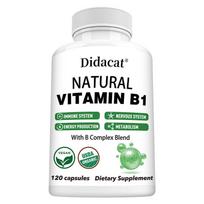 Didacat Natūralus Vitaminas B1 su B Komplekso Mišiniu, USDA Ekologiškas 120 Kapsulių Energijos Gamybos Maisto Papildas 120PCS