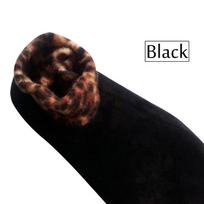 Žieminiai koraliniai aksominiai šlifuoti neslystantys leopardo rašto antbačiai namų šiltos elastinės grindų kojinės juoda
