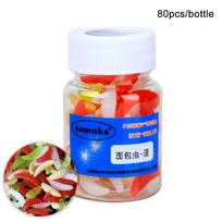 80 vnt. 2 cm žūklės masalas, minkštas plastikinis dirbtinis šermukšnio kirminas, minkštas masalas Mixed,80pcs