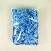 100 vienetų vienkartinės plastikinės dušo kepurės Elastinės vienkartinės dušo kepurės nuo dulkių ir vandeniui atsparios kepurės Kirpyklos grožio priedai mėlyna