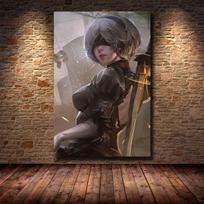 „Nier Automata“ kovos žaidimo merginos japoniški anime plakatai ir spaudiniai svetainės namams miegamajam žaidimų kambario dekoravimui, sienų meno paveikslas 21x30 No Frame