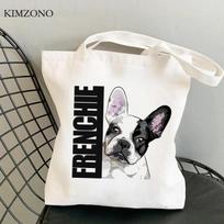 Prancūzų buldogas pirkinių krepšys medvilnė bolsa pirkinių bolsas de tela maišelis maišelis cabas bolsas pakartotinai panaudojamas tinklelio griebtuvas 24*26cm