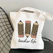 Shopper supplies Teacher life Printed Tote Bag women Harajuku shopper handbag girl Shoulder shopping bag Lady gift Canvas Bag 24*26cm