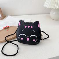 Mielas katės animacinis filmas vaikams Crossbody Krepšys Laisvalaikis PU audinio pečių krepšys Vaikų darželis Mergaitės žinučių krepšys Mažiems piniginė monetoms juoda