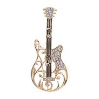 Retro universali moteriška sagė Prabangi, kalnų krištoliniu akmeniu nusagstyta gitara auksinė