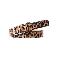 Moteriškas plonas diržas su zebro leopardo raštu, odinis juosmuo, reguliuojamo ilgio, su kelių skylučių dizainu, džinsų diržas ruda