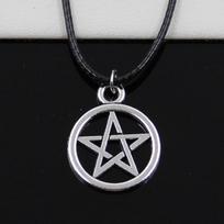 Klasikinis juodas odinis virvelinis karoliai Pentagram pakabukas vintažinės sidabrinės spalvos amuletas penkiakampis papuošalas moterims, vyrams, dovanos