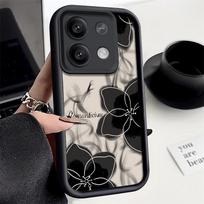 Juodas Gėlių Rašto Vienspalvis Dėklas Xiaomi Poco F6 X5 X6 M6 Pro 13t 14t Redmi Note 13 12 11 14 15 Pro Plus Telefonams, Silikoninis Minkštas Objektyvo Apsauginis Dangtelis Redmi Note 13 4G juoda