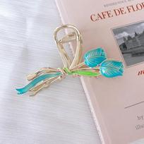 Naujos moteriškos metalinės plaukų letenos Elegantiškos auksinės gėlės plaukų segtukai Barrette krabų galvos juosta surišti į uodegą segtukai galvos apdangalai Plaukų priedai Tiara mėlyna
