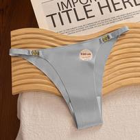 Ice Silk Seamless Thong Underwear for Women - Pure Cotton, Anti-Low Waist, Large Size L (50-60 kg) mėlyna