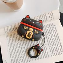 Puikus dėklas Airpods Pro Japoniško stiliaus Lucky Cat silikoninis ausinių dėklas Apple Airpods 1 2 mielas silikoninis apsauginis dangtelis airpods 1/2 juoda