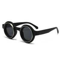 Apvalūs moteriški saulės akiniai Retro rėmelis Populiarūs gatvės akiniai nuo saulės Madingi madingi lauko saulės akiniai UV400 Gafas de sol juoda
