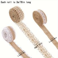 3 Rolls Burlap Ribbon for Crafts Wedding Christmas DIY Gift Packaging 2m/78in Natural Jute Decoration Ties 3pcs