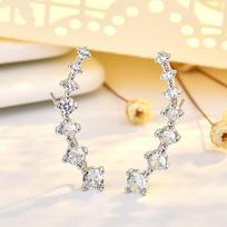 S925 Sterling Silver Colorful Diamond Ear Cuffs: Single Row Studs, European & American Style, Super Flash Jewelry.