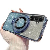 Prabangi magnetinė stoveliu dėklas su blizgučiais Magsafe, skirta Samsung Galaxy A16 A36 5G 36 A 16 4G, silikoninis dangtelis Samsung A36 A16 5G 16 4G SamsungGalaxy A36 5G mėlyna