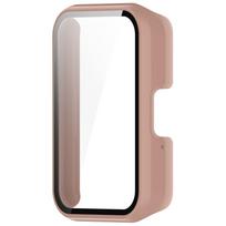 Stiklas+Dėklas Samsung Galaxy Fit 3 Grūdinto stiklo ekrano apsauga ir kietas PC apsauginis rėmelis Galaxy Fit3 priedams Samsung Galaxy Fit3 rožinė
