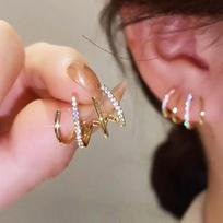 Four Grab Ear Row Earrings, Niche Design Sense Internet Celebrity Earclip Earrings Women, Fashion Four Claw Stud Earrings Tide brown