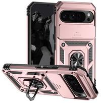 Shockproof Armor Funda For Google Pixel 6 7 8 9 10 Pro XL 5G Slide Lens Protect Case For Pixel 6A 7A 8A 9A Ring Holder Cover For Pixel 6 rožinio aukso spalvos