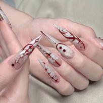 Press on Nails Long Stiletto Fake Nails with Rhinestones Tips Almond False Nails Full Cover Acrylic Glue on Nails Reusable Stick on Nails for Women