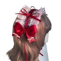 Prancūzų tarnaitės galvos apdangalas su kaspinėliu Nėrinių galvos juosta Ruffles Nėriniai galvos papuošalas Lolitos Nėriniai Kaspinėlis Galvos apdangalas Plaukų aksesuarai Dovanos
