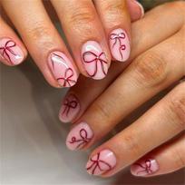Valentine Press on Nail Stick On Nail Artificial False Nail Almond Fake Nail French Nail Tips 12 Sizes for Womens Girls 1