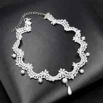 1PC White Lace Pearl Collar Necklace for Women Girl Elegant Sweet Lace Choker Necklace Kpop Neck Jewelry Accessories Gift balta