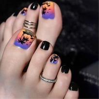 Press on Toenails Square Glossy French Tips Fake Toe Nail with Design Acrylic Artificial False Toenails Glues on Toenail 1
