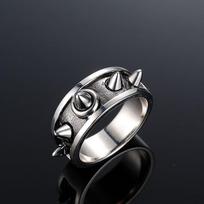 Yin Taifei Men's Silver Spike Ring – Trendy Japanese-Korean Street Style Adjustable Ring Adjustable Open Size