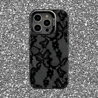 Lace Print Pattern Phone Case For iPhone 16,15,14,13,12,11,Pro,XS,Max,Plus,Mini,SE Black Candy Matte Shockproof Cover iPhone16e