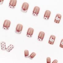 24Pcs Cute Cartoon French Heart Dot Red Butterfly Dog Short Square False Nails With Jelly Adhesive Detachable Fake Fingernails one size