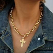 Senovinio aukso sluoksniuotas kryžiaus pakabukas karoliai Religinis monetos medalis Choker moterims Boho vasaros paplūdimio papuošalai A4 brown