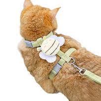 Little Bee Cat Harness Adjustable Kitten Harness with Leash Cute Bee Cat Harness for Kittens Adult Cats Safe Outdoor Walks S žalia