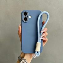 Rope Lanyard Strap Phone Case For iPhone 17 16 15 14 13 12 11 Pro Max 15 16 Plus Solid Color Matte Soft Silicone Back Cover For iPhone 17