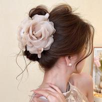 Net Mesh Flower Combing Hair Clip for Women, High-end and Versatile, Shark-shaped Clip for The Back of The Head, for Updo Hair Clips rožinė