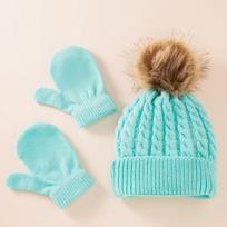 Cozy Winter Knit Hat and Mittens Set for Infants Soft Warm with , Unisex Baby Accessories One Size mėlyna