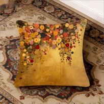 Gustav Klimt Style Floral Pillow Cover Golden Art Print Boho Vintage Cushion Case For Sofa Bed Couch Elegant Artistic Home Decor Peach skin 18*18(CM)-1Pcs