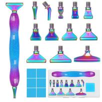 Glitter Gradient Resin Diamond Painting Pen Kit with 12 Interchangeable Metal Tips 6 Wax Blocks and Clear Storage Case for 5D Diamond Painting