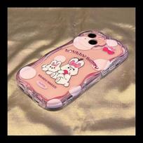 Pink rabbit Apple 15promax mobile phone case, airbag iPhone14 transparent soft case 13 all-inclusive senior sense 12 women apple 15