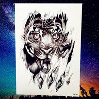 1 vnt 3D „Roar Wolf Forest“ laikinosios tatuiruotės lipdukas netikras vandeniui atsparios tatuiruotės vyrams „Body Art“ juoda tatuiruotė