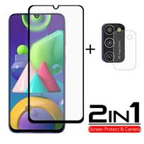 2 viename viso ekrano aprėptis grūdintas stiklas + fotoaparato objektyvas stiklinis plėvelės stiklo apsauginis sluoksnis Samsung Galaxy M21 A21S A01 A11 A31 A41 A51 A71 4G 5G M31 Samsung M31 juoda